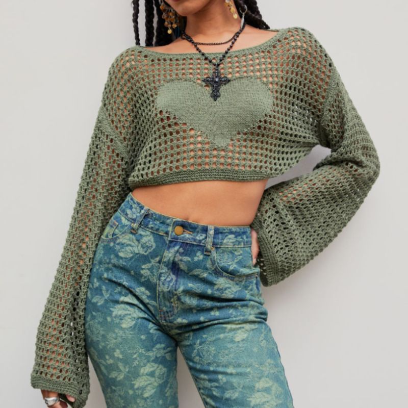Spot Sweater Customization Cross Border Außenhandel Europäischer und amerikanischer kurzer Y2K-Pullover Damen Strand gestrickte hohle Bluse_voghion.com