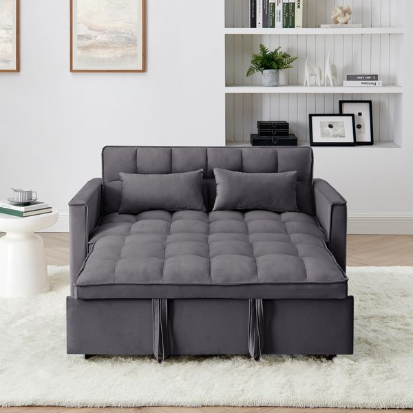 54.33 Inch Versatile Foldable Sofa Bed In 3 Lengths, Modern Sofa Sofa Sofa Velvet Pull-out Bed, Adjustable Back (GRAY)_voghion.com