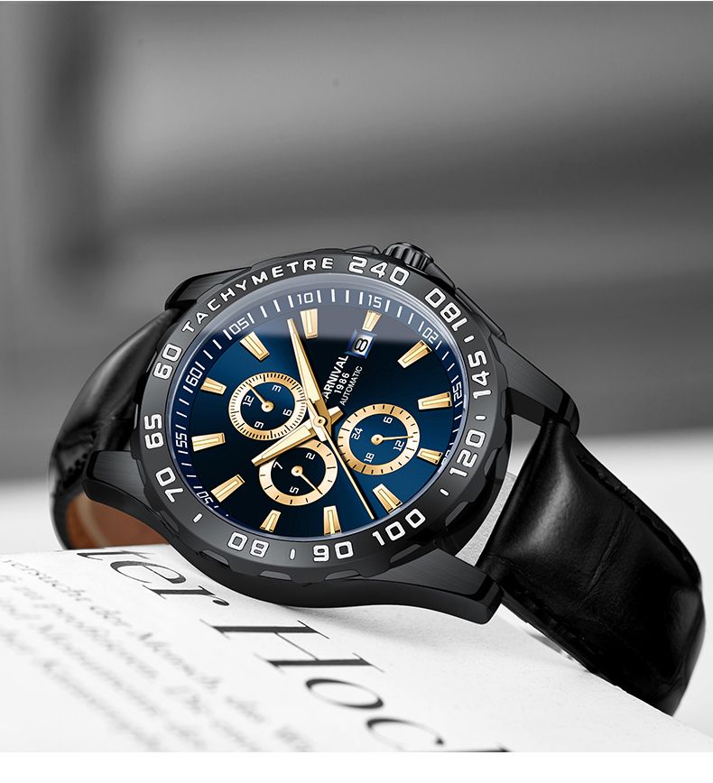 CARNIVAL Montres mécaniques multifonctions pour hommes, montre automatique à double calendrier, bracelet en cuir, lumineuse, étanche_voghion.com