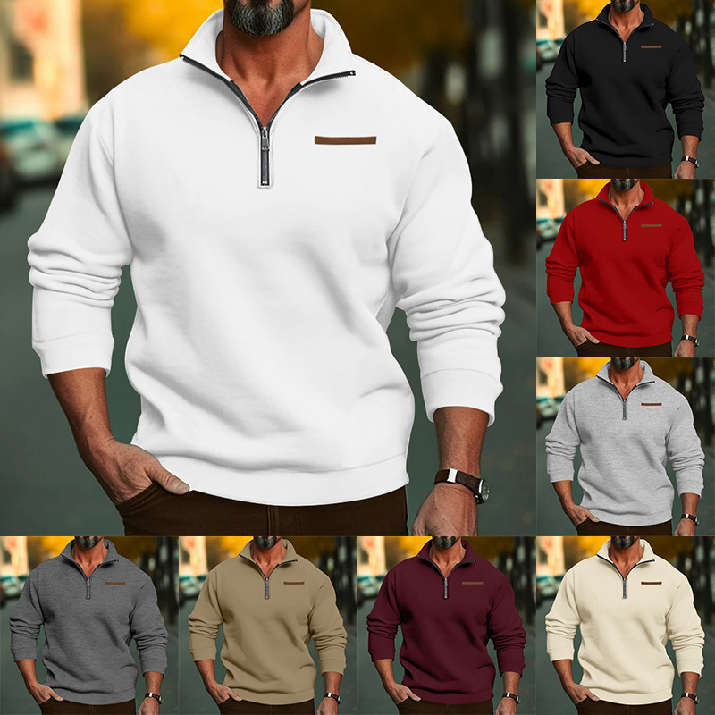 2023 Plus Size Winter Fleece Half-Zip Stehkragen Pullover Einfarbig Casual Sweatshirt Herrenmode_voghion.com
