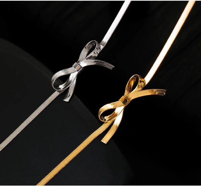 Bow Choker Necklace - Flat Snake Chain Collar (Adjustable Minimalist Gift Box Included)_voghion.com