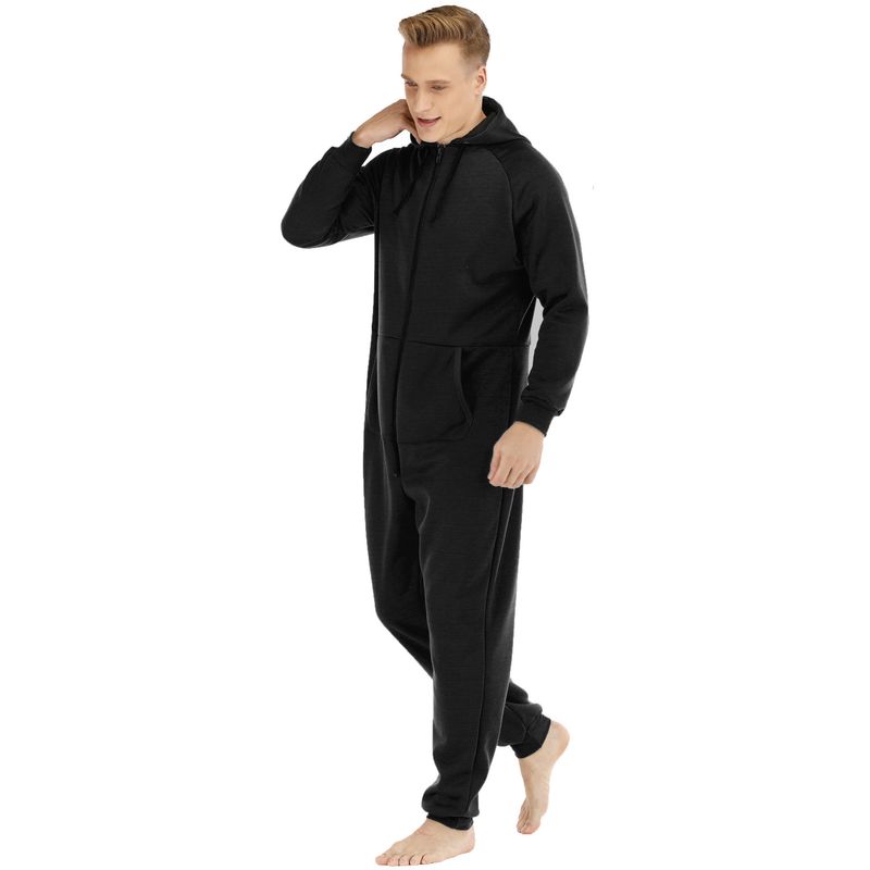 Underwear & Sleepwears Men's Heavyweight Fleece Jumpsuit - Cozy One-Piece Loungewear & Sleepwear For Home Comfort (Green, Black, Royal Blue, S-XXL)_voghion.com