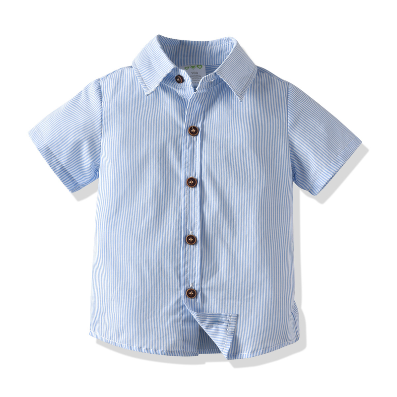 Vestiti per bambini I reggicalze con colletto della camicia a righe a maniche corte da ragazzo mostrano un completo estivo da uomo in quattro pezzi_voghion.com