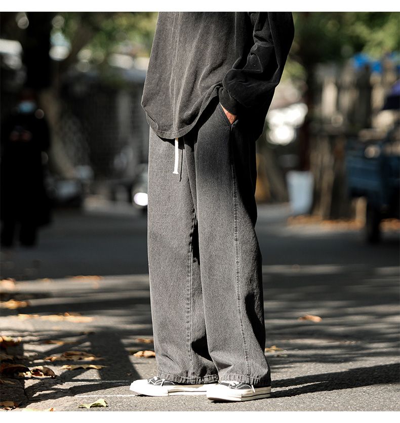 Dark Blue Vintage Jeans Men's Japanese Trendy Brand Drape Straight Pants Ins High Street Ruffian Handsome Drawstring Wide-leg Pants_voghion.com
