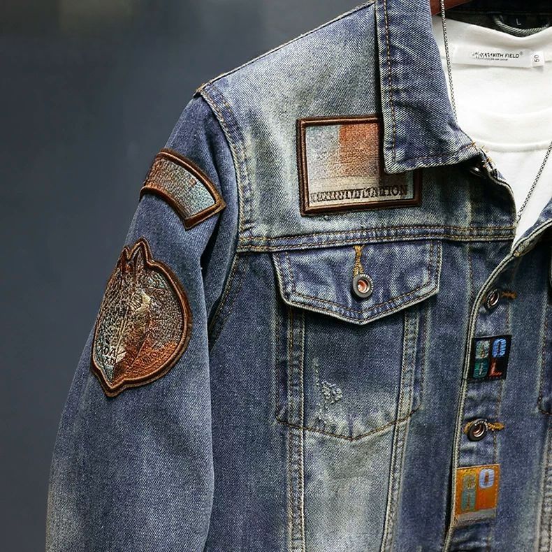 Veste en jean brodée de luxe pour homme, nouvelle veste à badge industriel rétro tendance, printemps 2025_voghion.com
