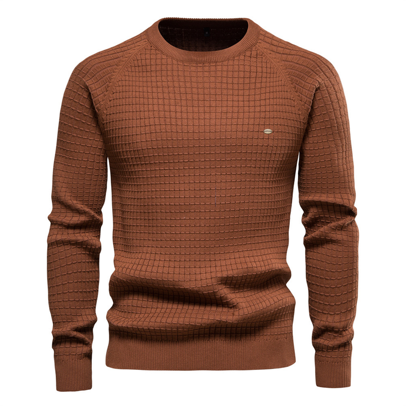 Euro 2024 Autunno/Inverno Nuovo Tutto Cotone Uomo, Base Tinta Unita, Maglione Pullover Lavorato a Maglia con Motivo a Griglia per Uomo_voghion.com