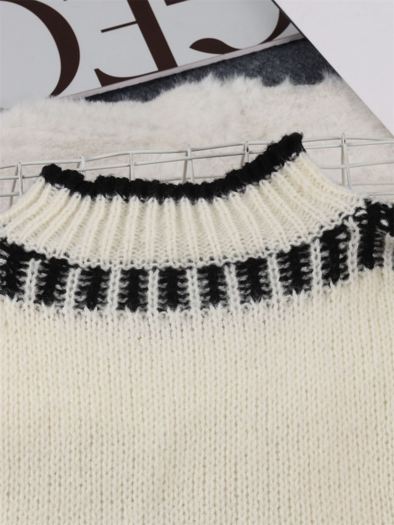 Maglione casual a collo alto con ricamo a mano, nuovo modello da pendolare, autunno e inverno, in contrasto di colore, per donna_voghion.com