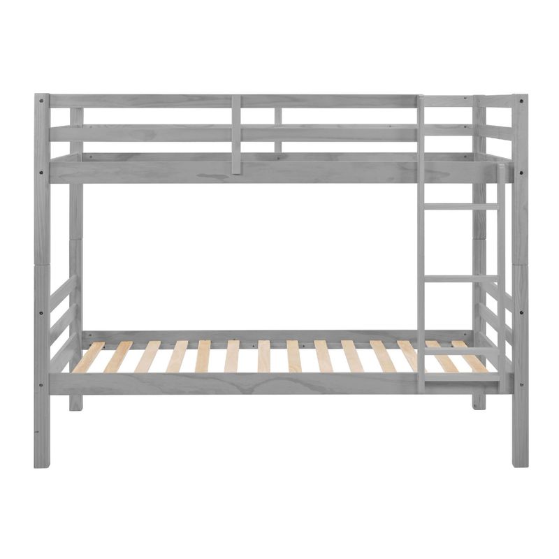 Twin Over Twin Bunk Bed With Thick Posts,Wooden Bunk Bed With High Guardrail And Ladder For Kids, Teens, Dorm Rooms, And Guest Rooms,No Box Spring Needed,Grey_voghion.com
