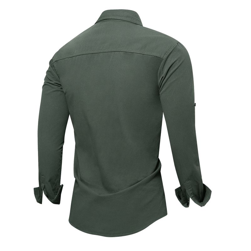 Unbeatable Quality 2024 Autumn New Men's Workwear Zipper Decoration Long Sleeved Plain Color 100 Cotton Shirt 119_voghion.com