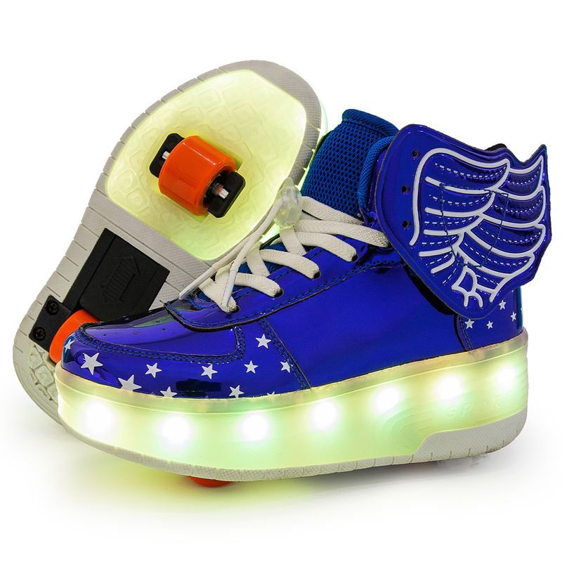 High-Top Children's Shoes Double Wings And Wheels, LED Light-Up Sneakers With Wheels_voghion.com