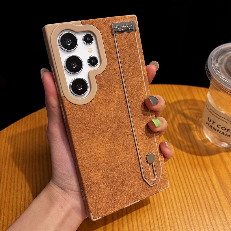 Matte Suede Leather Wrist Strap Holder Magnetic Case For Samsung S25 Plus S24 S23 S22 Ultra Camera Protection Silicone Cover_voghion.com