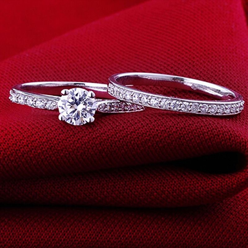 Yamaler 2 Stéck/Set Glänzend Kubikzirkonia Vergoldete Sier Romantesch Koppel Fangerring fir Hochzäit_voghion.com