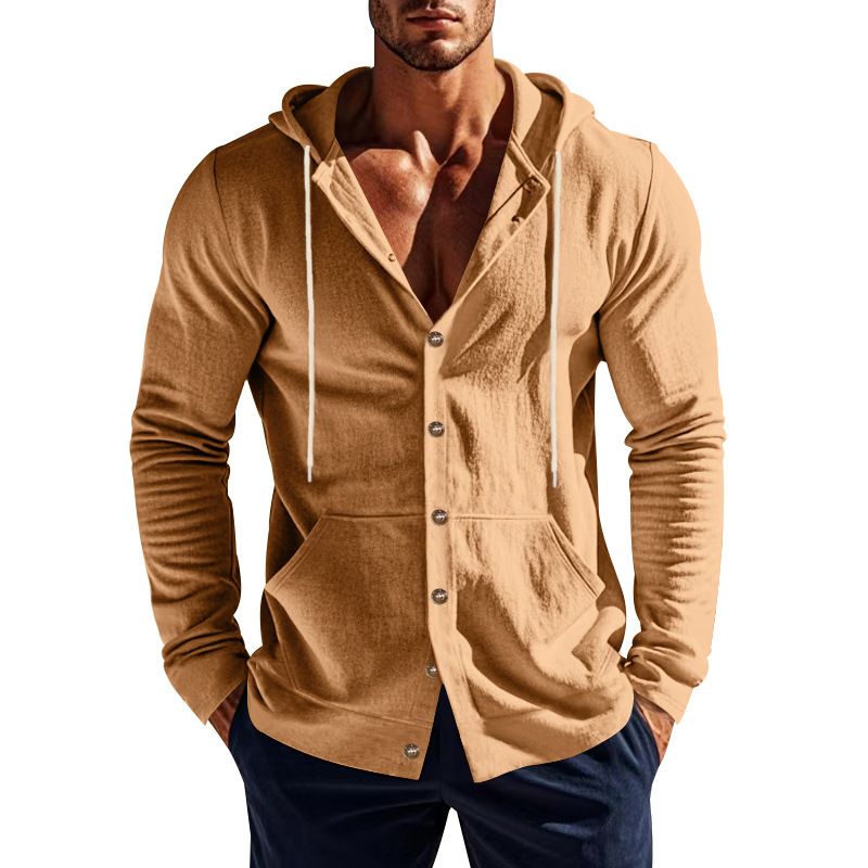 Spring And Autumn American Loose Men's Loose Linen Casual Simple Beach Hooded Long Sleeve Shirt Men_voghion.com