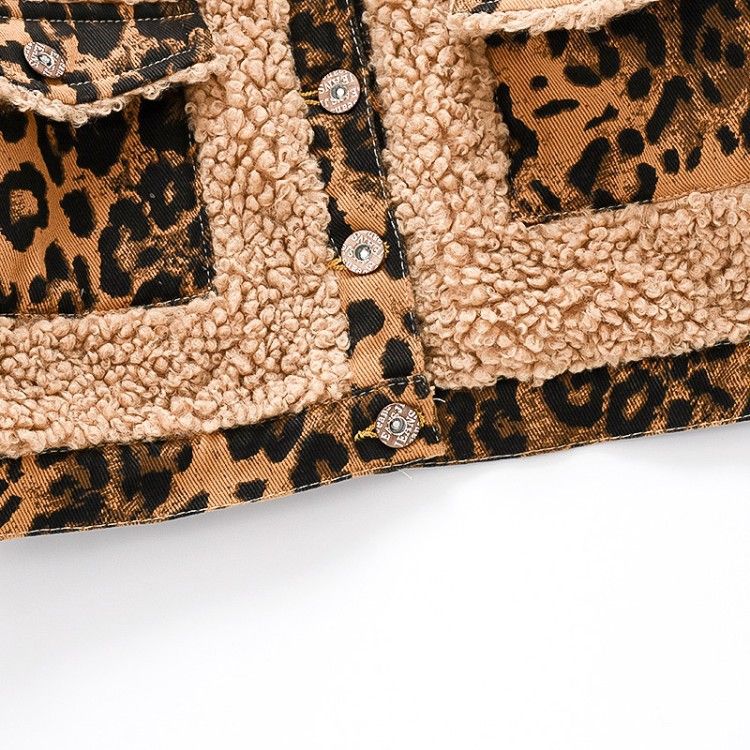 Girls Autumn And Winter Lamb Wool Coat 2024 New Han Honger Leopard Print Baby Stylish Cotton Thickened Jacket_voghion.com
