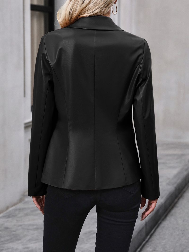 Giacca da donna in pelle PU con doppio petto_voghion.com