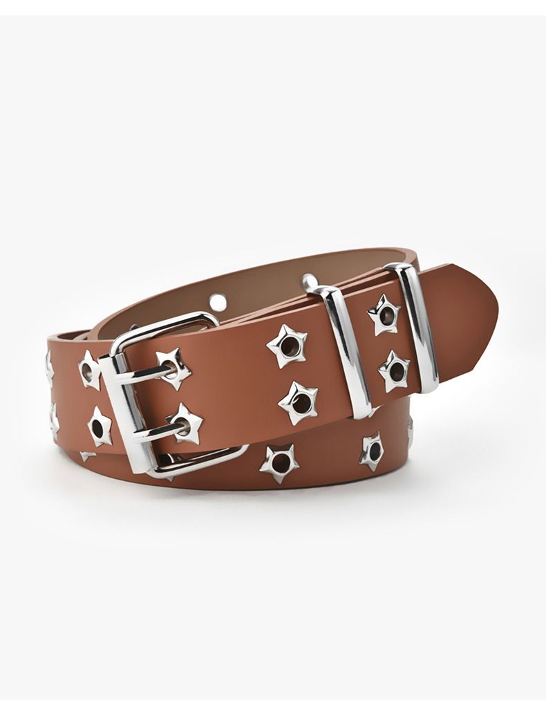 Cintura a doppia fila con decorazione a stella per donna, stile punk casual, 2024_voghion.com
