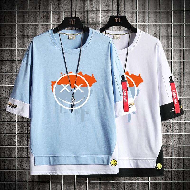 Maglietta casual da uomo, ampia, girocollo, a maniche corte, stampata, con maglietta di base_voghion.com