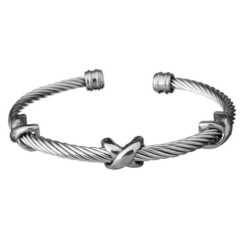 Armreif aus gedrehtem Edelstahl für Herren und Damen – verstellbares, offenes 8-förmiges Design für trendige Freizeitkleidung_voghion.com
