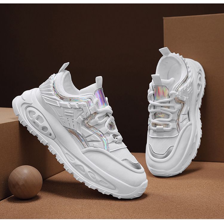 2024 autumn new men's thick soled dad shoes mesh non slip student casual shoes live sports breathable men's shoes_voghion.com