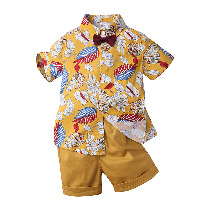Mother&Kids Completo estivo per bambini Camicia a maniche corte stampata per ragazzi Set di due pezzi_voghion.com