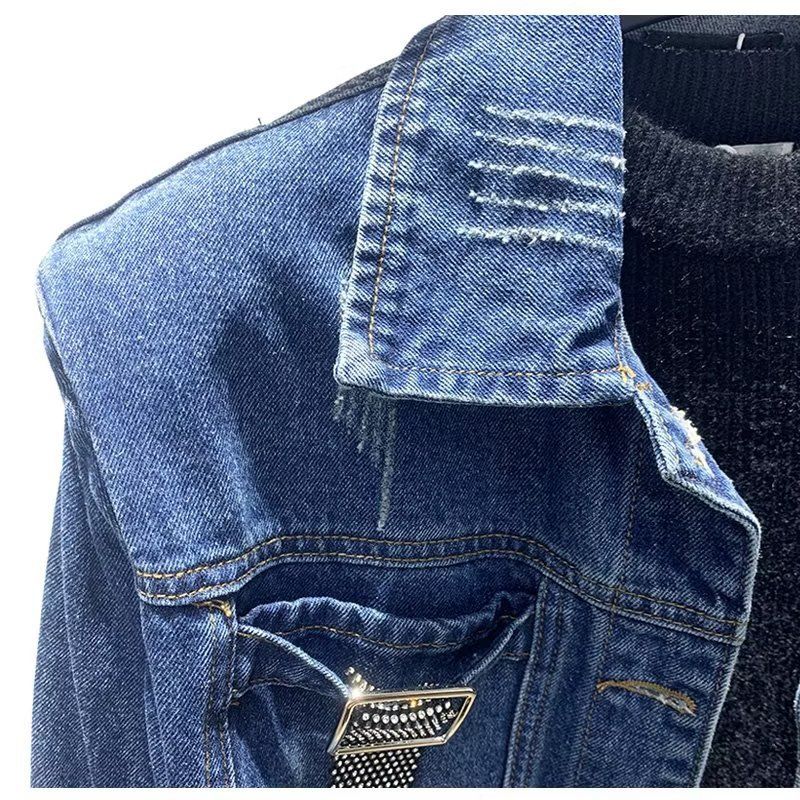 Herren-Jeansjacke mit Farbblock-Design, übergroßer Mantel, lässige Jeansjacke mit lockerer Passform für Jugendliche, Herbst- und Frühlingsmode, Oberbekleidung_voghion.com