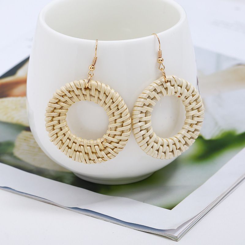 conjunto de brincos de borla hit Novos brincos boêmios Brincos de vime de madeira_voghion.com