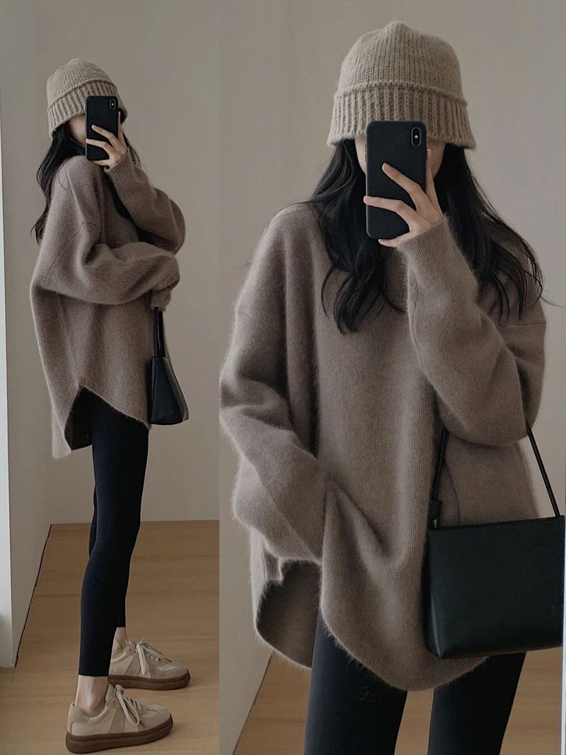 Pull oversize en maille torsadée épaisse pour femme, coupe ample et longue, tunique d'hiver douillette avec texture 3D_voghion.com