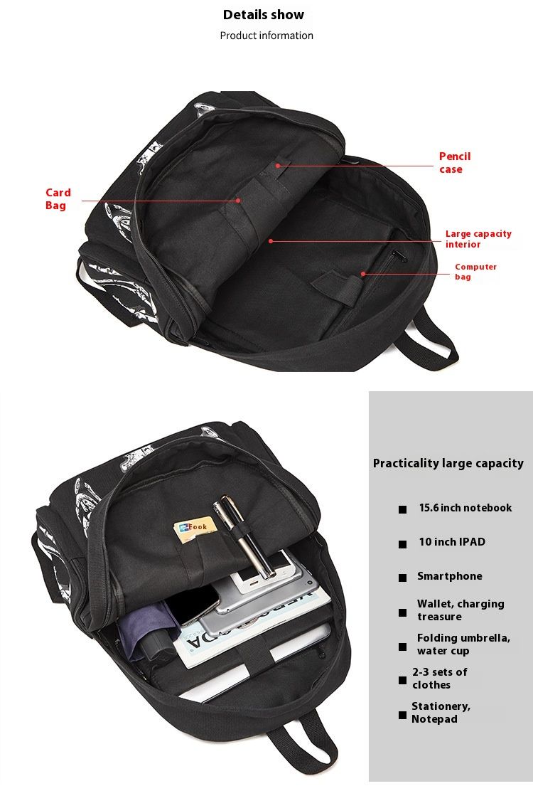 New Canvas Bag Halloween Funny Skull Backpack Hooded Personalized Printed Backpack_voghion.com