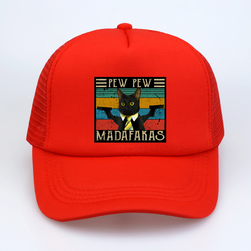Pew Pew Madafakas Print Baseball cap Women Summer Breathable mesh sunhat Graphic Double Gun Cat Funny men snapback hats_voghion.com