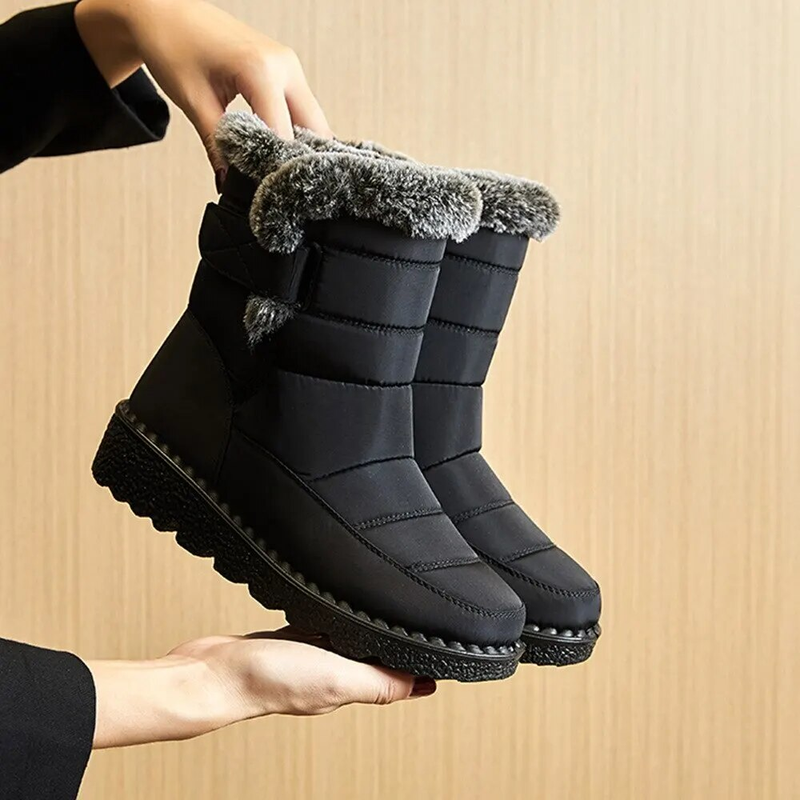 Wasserdichter Winter für 2023 Neue Kunstpelz Lange Plattform Schnee Warme Baumwolle Paare Schuhe Plüsch Frau Stiefeletten_voghion.com