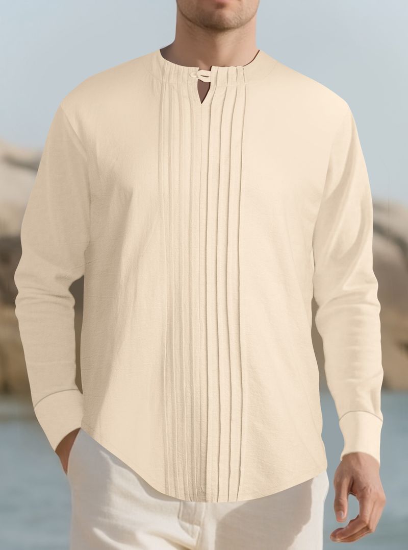 Maglia Henley da uomo in misto lino – Maglia a maniche lunghe traspirante e leggera (S-XXXL) – Stile minimalista, casual e retrò_voghion.com