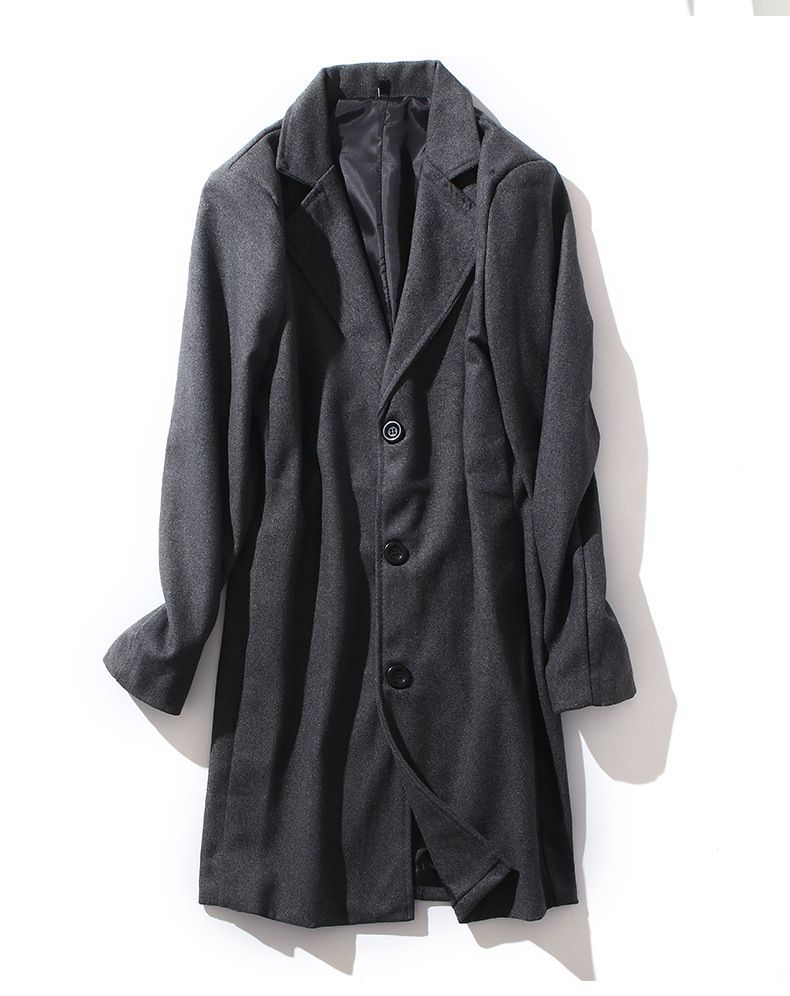 Abbigliamento maschile Cappotto lungo in lana da uomo in stile classico britannico - Trench invernale con tasche multiple (nero, cachi, marrone, grigio chiaro, rosso)_voghion.com