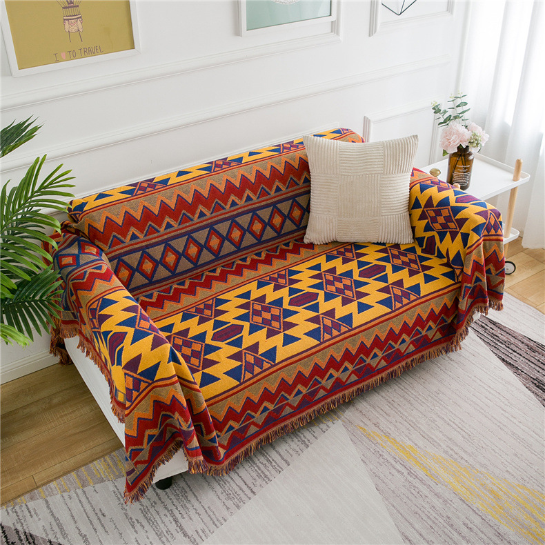 Ethnic style double-sided thickened thread blanket sofa cushion, exposed business blanket, dustproof and aesthetically_voghion.com