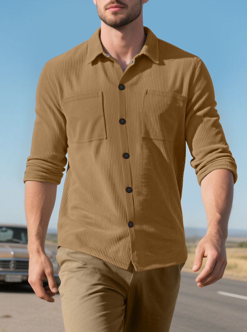 Herren-Cordhemd mit Knopfleiste – Slim Fit im Workwear-Stil, maschinenwaschbar und atmungsaktiv (S–XXXL, einfarbig, Vintage Casual Essential)_voghion.com