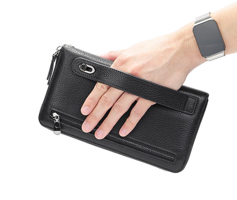 Men's Bags Russian Men's First Layer Cowhide Handbag Men's Genuine Leather Long Wallet Multifunctional High End Retro Handbag_voghion.com