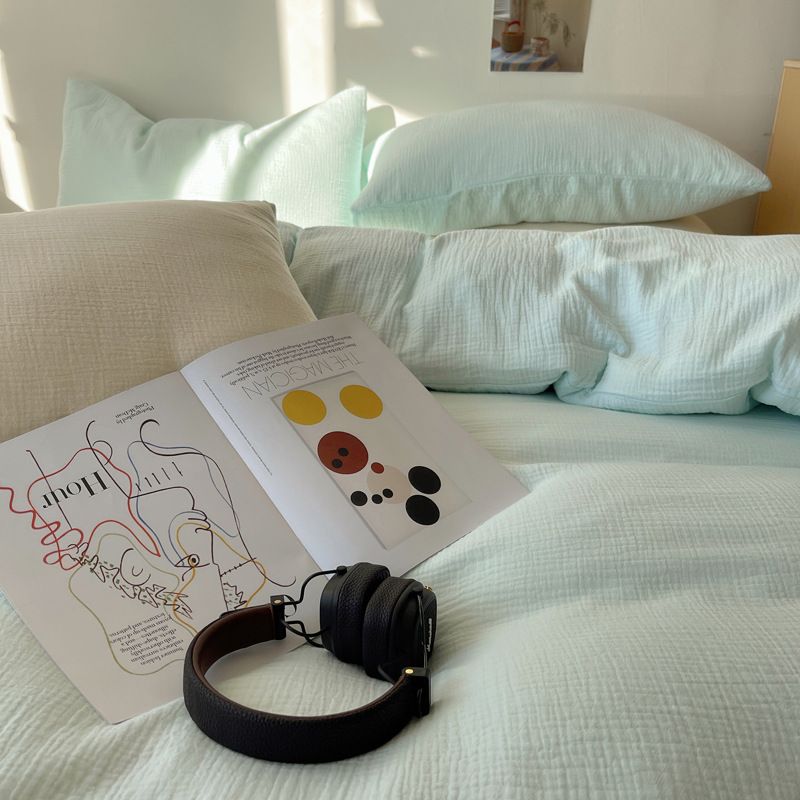 skin-friendly Soft Milk Tea Color Double Yarn Duvet Cover, Washed Cotton Four-piece Set, Bed Sheet Set Of Three_voghion.com