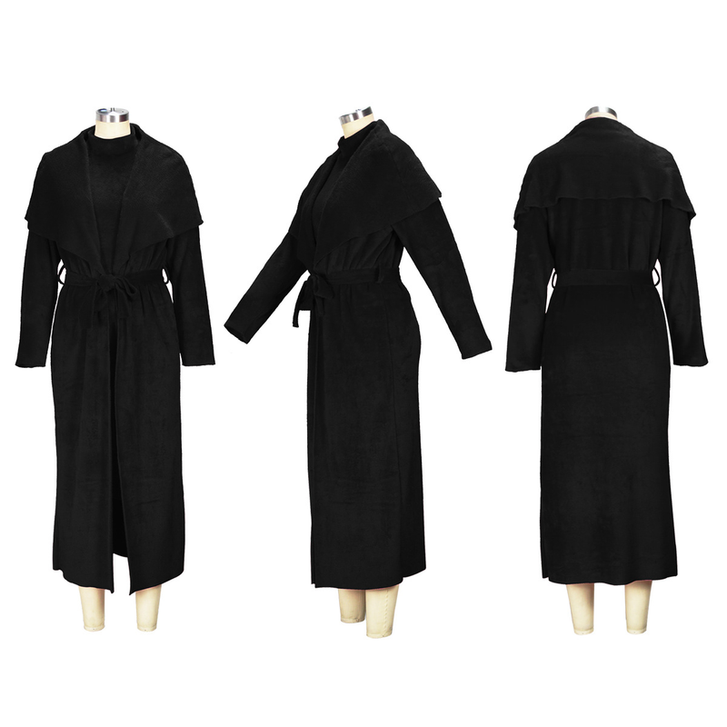 Women's clothing temperament dress and coat two-piece fashion loose long cardigan velvet suit_voghion.com