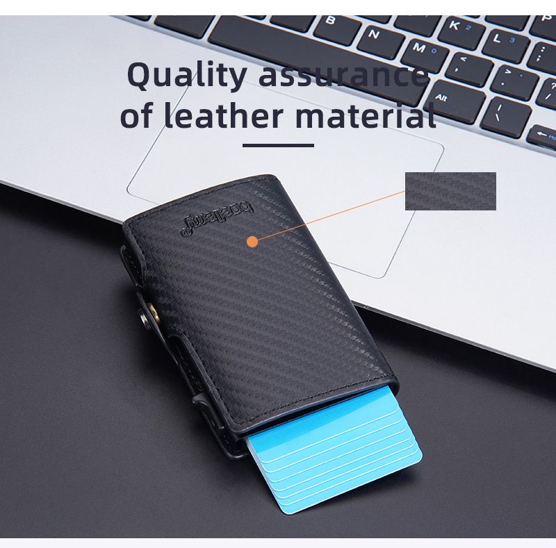 Baellery novo porta-cartões masculino de fibra de carbono RFID minimalista com fivela lateral e porta-cartões de metal com mola_voghion.com