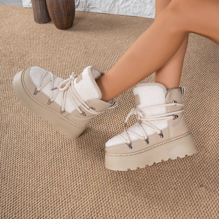 Scarpe da donna di grandi dimensioni, stivali da neve da donna, 2025, nuove scarpe invernali con suola spessa, calde e comode, in velluto spesso e cotone caldo._voghion.com