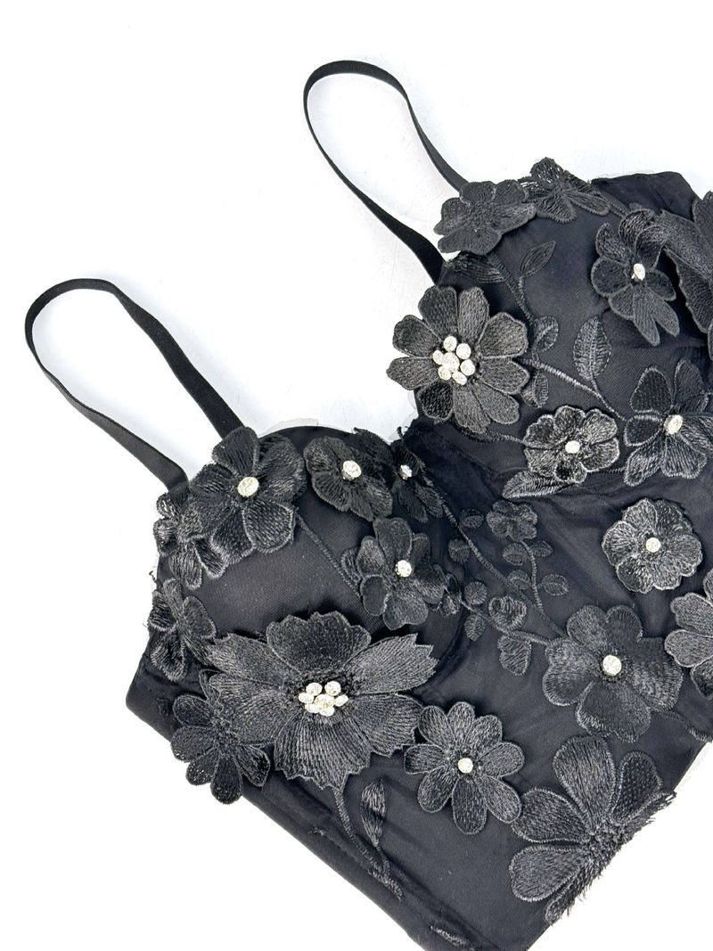 Damenbekleidung Dreidimensionales, mit Blumen und Diamanten besetztes, körperformendes Tube-Top für die Oberbekleidung Straps-BH für Damen_voghion.com