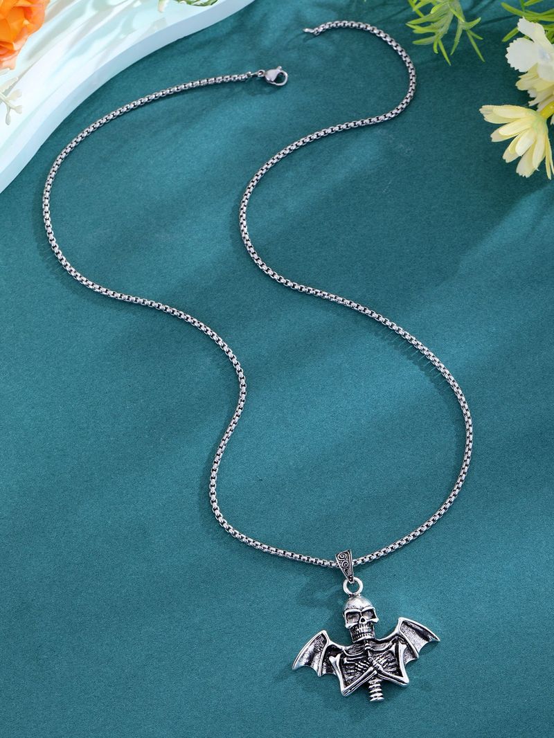 Halloween Engel Schädel Halskette Punk herren Schlüsselbein Kette_voghion.com