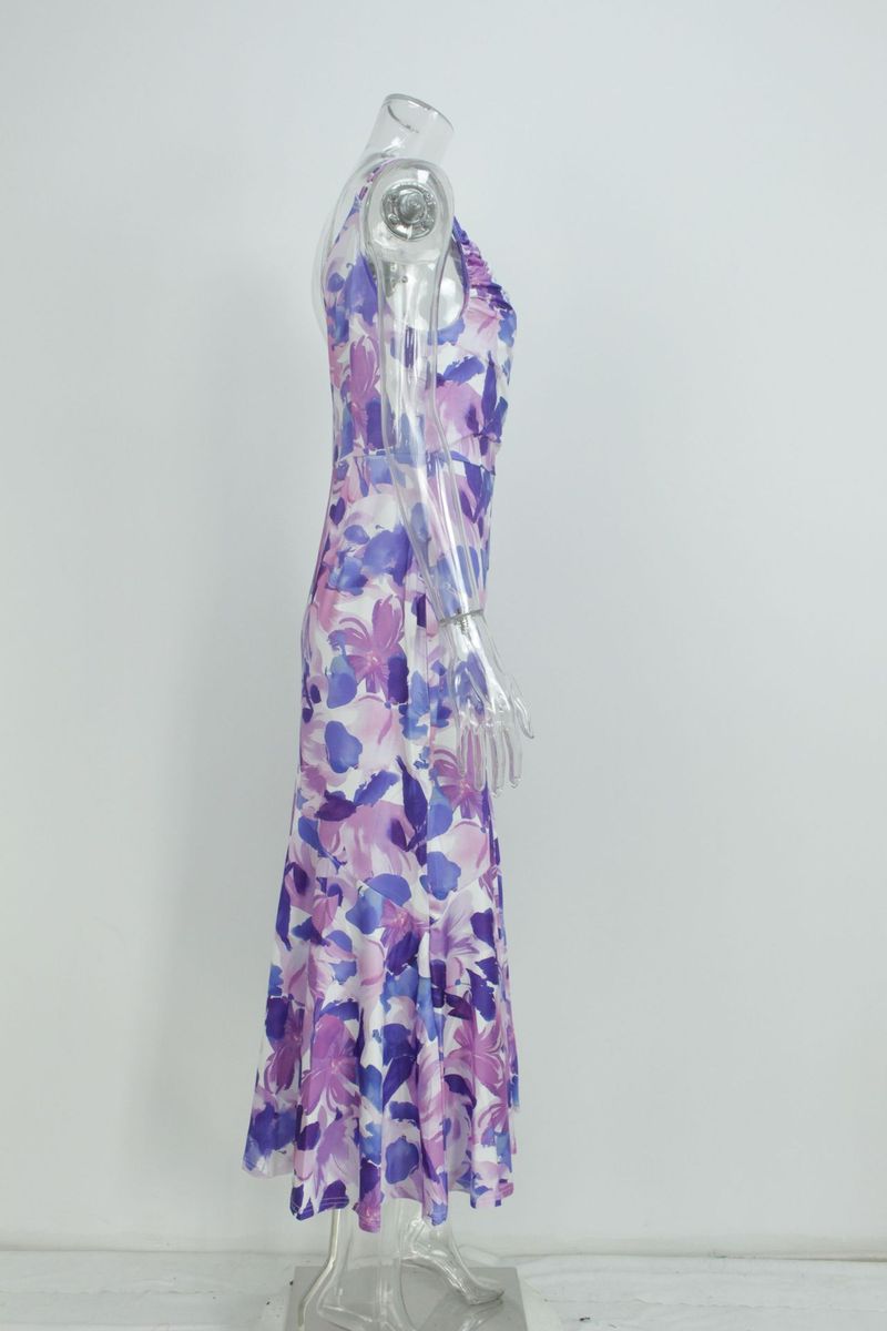 Women's Clothing Commuting Simple Fashion Temperament Oblique Collar Sling Fishtail Print Dress_voghion.com