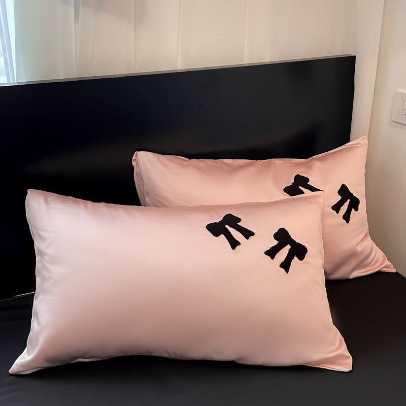 INS Ice Silk Four-Piece Bowknot Towel Embroidered Duvet Cover Female Student Dormitory Bed Sheet Three-Piece Bedding Set_voghion.com