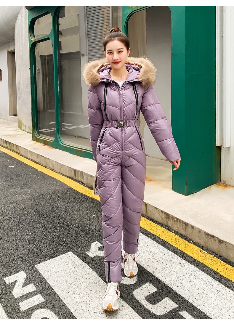 Women's Winter Ski Suit - Thermal Insulated One-Piece Jumpsuit, Water-Resistant Polyester, Slim Fit (Black, Coffee, Dark Grey, Green, White, Pink)_voghion.com