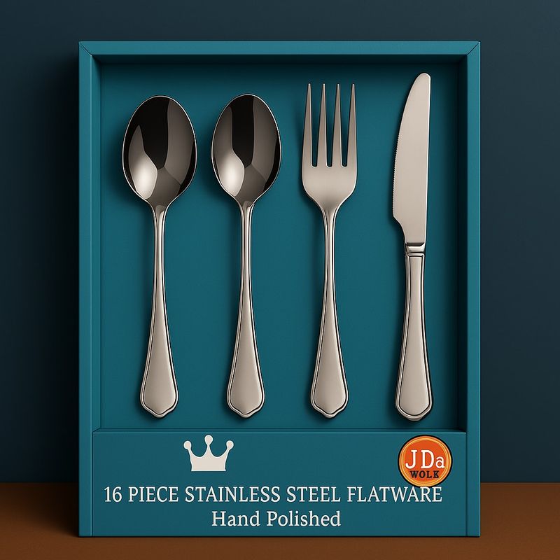 16-Piece Luxury Premium Silverware Dinnerware Tableware Set For Home - Stainless Steel Flatware Service For 4 With Forks, Knives, Spoons, And Teaspoons - Durable, Elegant, And Rust-Resistant Cutlery F_voghion.com