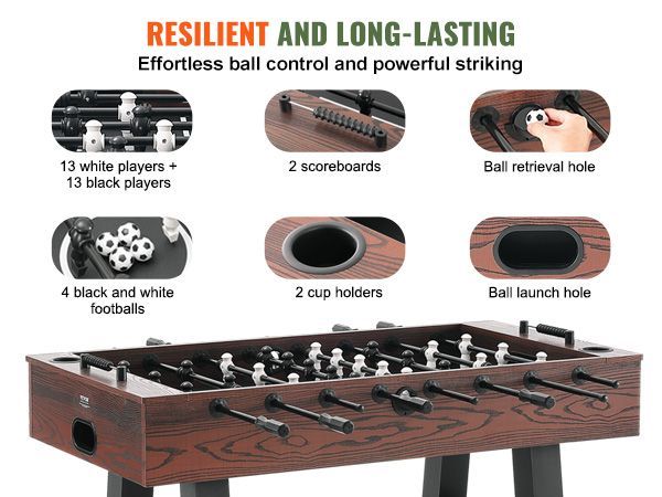 VEVOR Foosball Table, 55 Inch Standard Size Foosball Table, Indoor Full Size Foosball Table For Home, Family, And Game Room, Soccer With Foosball Table Set, Includes 4 Balls And 2 Cup Holders_voghion.com