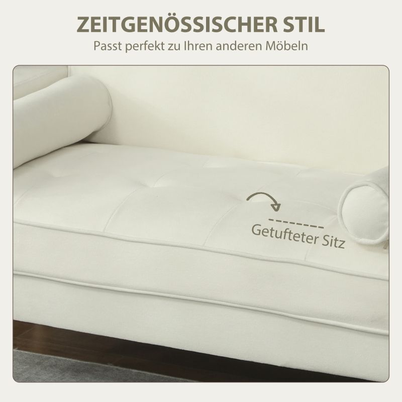 2-Sitzer-Sofa, Doppelsitzsofa Mit Kautschukholzbeinen, Polster, Cremeweiß_voghion.com