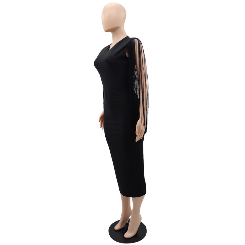 Women's fringe shawl temperament one-step slim-fit pencil dress_voghion.com