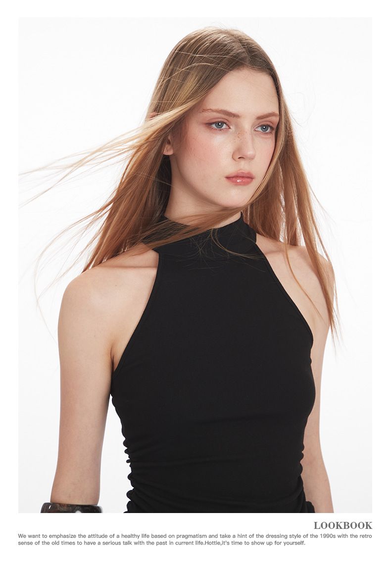 HeyHenry Spice Girl - Maglia aderente estiva da donna con collo alto irregolare e maniche corte_voghion.com