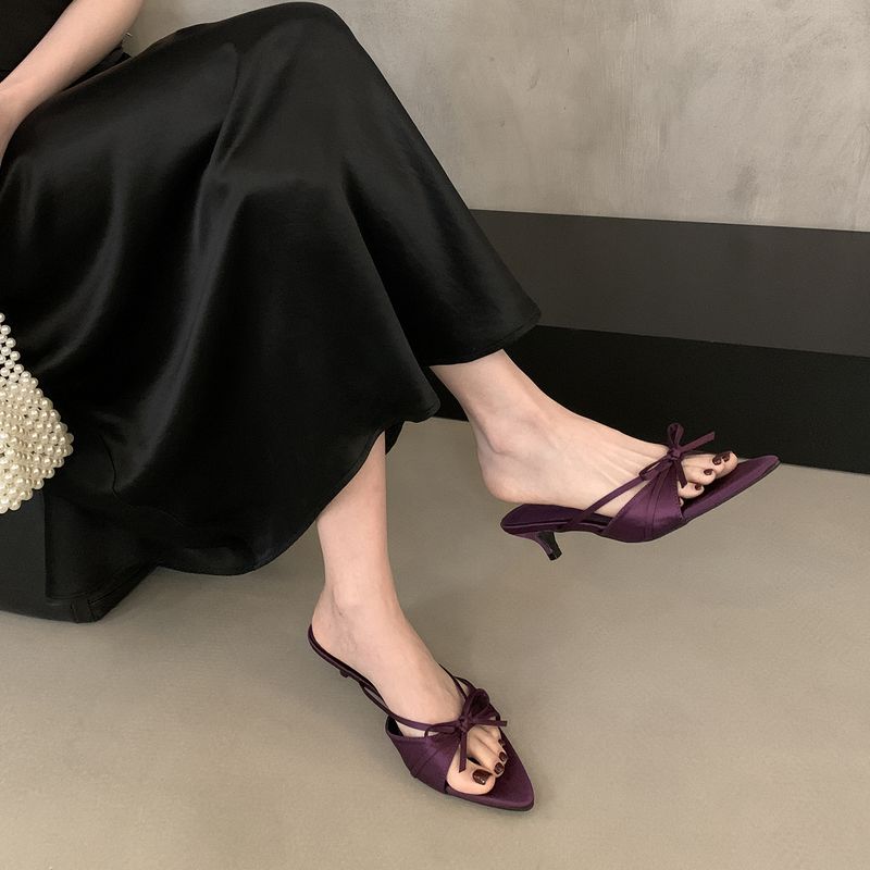 High Heel im französischen Stil mit kleiner Katzenschleife für Damen, 2025 neue Sommermode mit spitzen, offenen Zehensandalen_voghion.com
